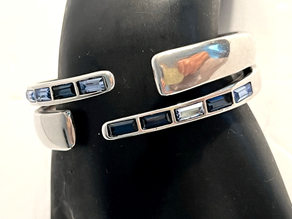 Signed UNO DE 50 Sterling Silver Pltd & Sapphire Blue Topez Gemstones Bracelet